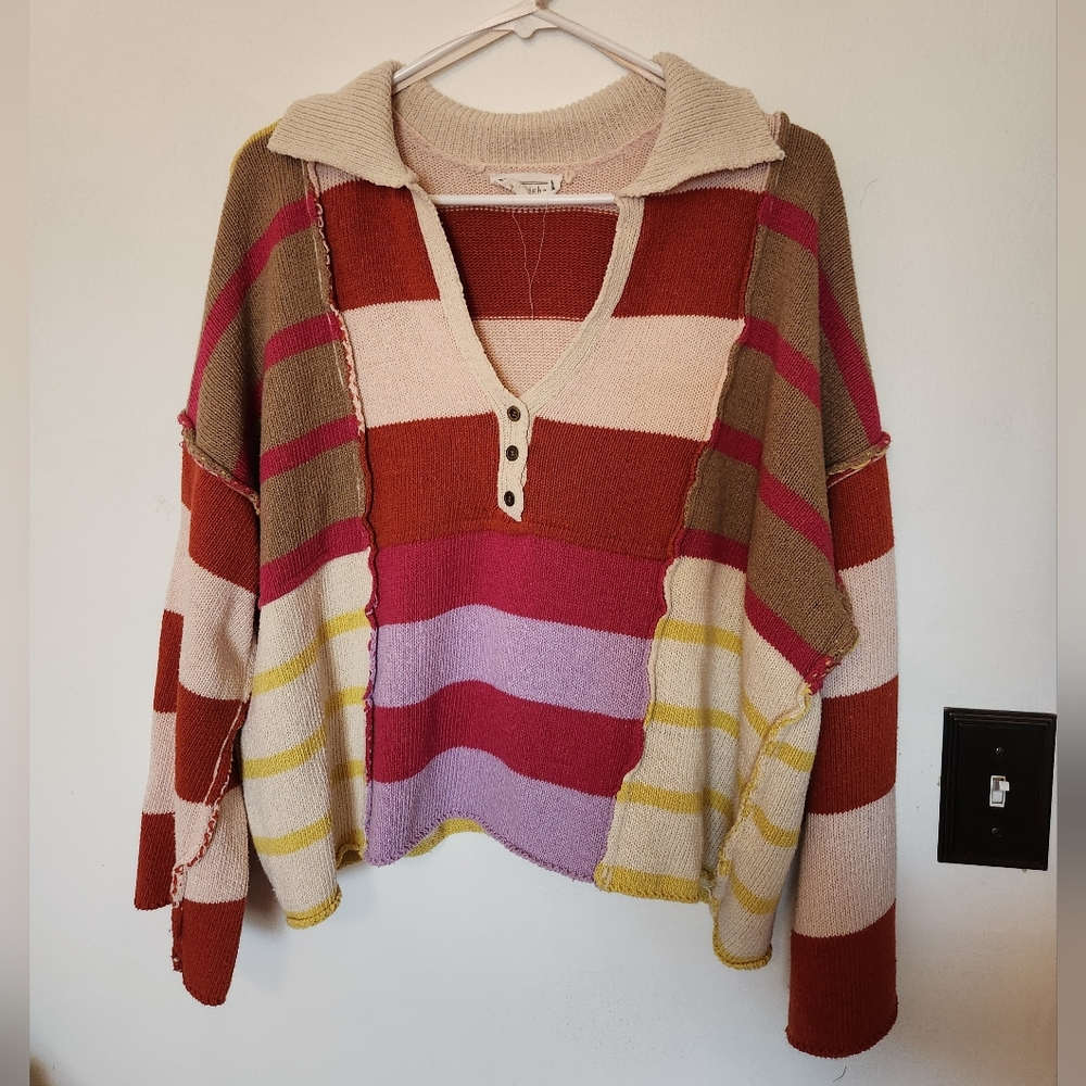 Loveriche Multicolored Striped Collared Sweater Size S Oversized